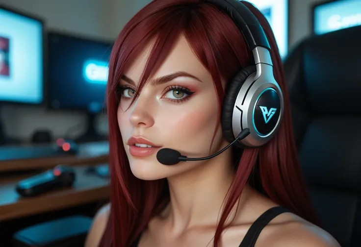 erza scarlet .she is gamer .headset razor
