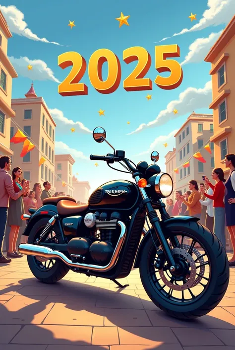 Picture that says happy year 2025 Comando Murcia and that there is a Triumph motorcycle 