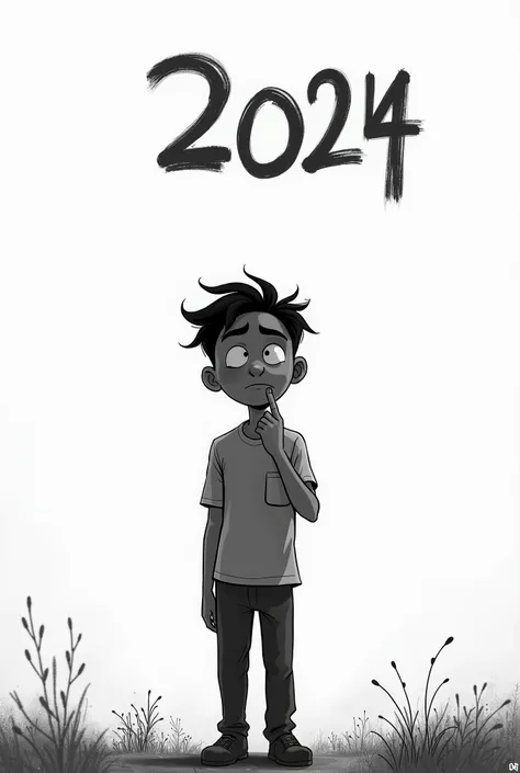 "A black-and-white animated style image of a person standing thoughtfully with a reflective expression. The background is simple and emotional. The text 2024: The End of a Turbulent Chapter in My Life – Rajkumar should be in bold and placed at the top of t...