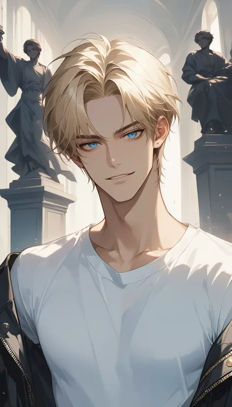 (score_9, score_8_up), medium hair, masterpiece, best quality, 1 man , blond hair , perfect face , blue eyes , handsome male , Alone, adult male , delicate line drawingimpasto, masterpiece, high resolution, Top quality, unique , 1 male , nice , tanned skin...