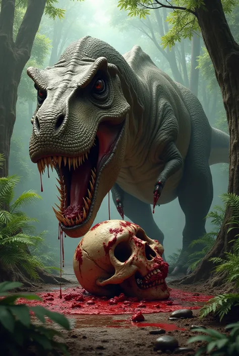 Realistic dinosaur eating a persons head