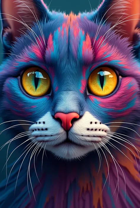  Cat Painting with a colorful face and eyes, Exquisite paintings by Vadim Kashin ,  liquid metal, which has become a hot topic at ,  furry art, Detailed painting 4k, BEAUTIFUL 4K ART , Vadim Kashin.  super real ,  painting by Alessandro Pautasso, in a  Cat...