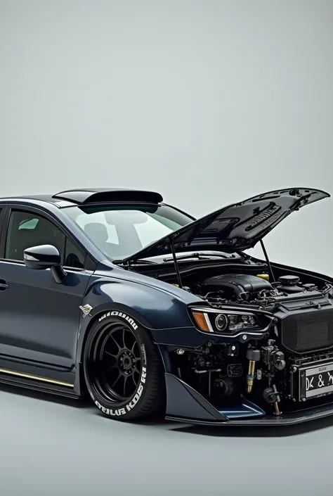 A visually and technically tuned Subaru Lacecy without hood and without front bumper