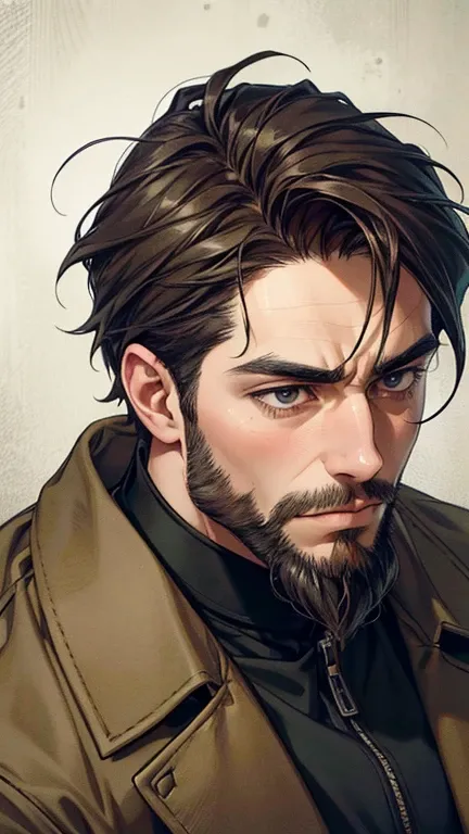 (best quality,4k,8k,highres,masterpiece:1.2),ultra-detailed,(realistic,photorealistic,photo-realistic:1.37),36 year old man,3 day beard,handsome anime,portraits,strong,masculine,dark hair,sharp jawline,mesmerizing eyes,perfectly styled hair,cool anime outf...