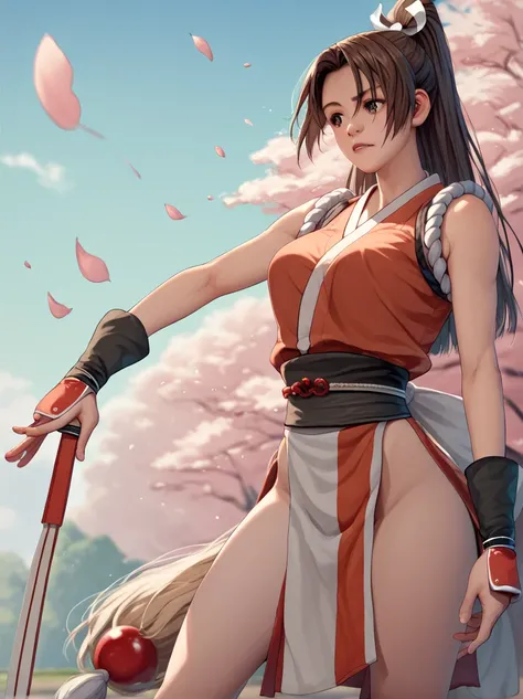 Shiranui_May, of_king_of_Warrior, Standing breakscore   _9,  score_8_wonderful,  score_7_wonderful,  score_6_wonderful,  score_5_wonderful,  score_4_wonderful,両手に大型ofハンドヘルドファンを持っています.