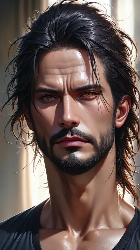 (best quality,4k,8k,highres,masterpiece:1.2),ultra-detailed,(realistic,photorealistic,photo-realistic:1.37),36 year old man,3 day beard,handsome anime,portraits,strong,masculine,dark hair,sharp jawline,mesmerizing eyes,perfectly styled hair,cool anime outf...