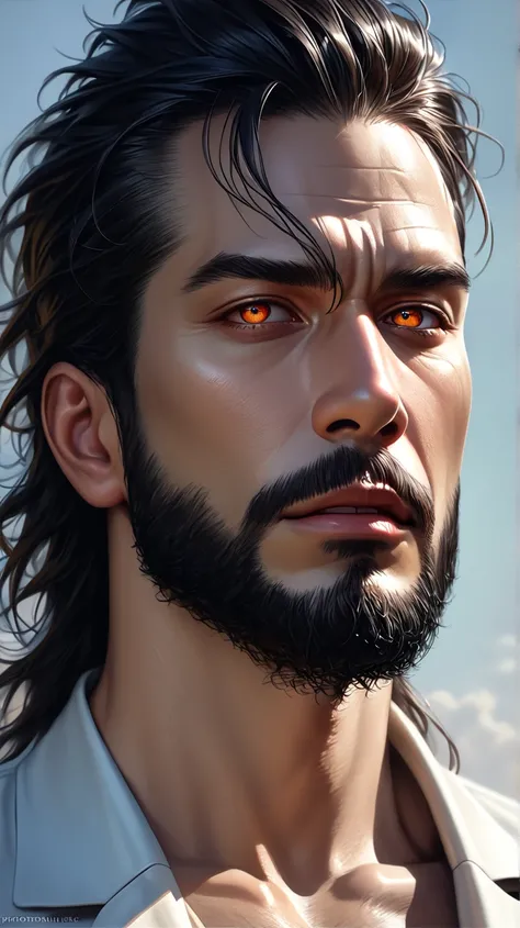 (best quality,4k,8k,highres,masterpiece:1.2),ultra-detailed,(realistic,photorealistic,photo-realistic:1.37),36 year old man,3 day beard,handsome anime,portraits,strong,masculine,dark hair,sharp jawline,mesmerizing eyes,perfectly styled hair,cool anime outf...