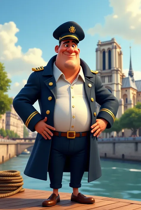 Hunchback of Notre Dame animated dressed as a boat captain who shows the hump 