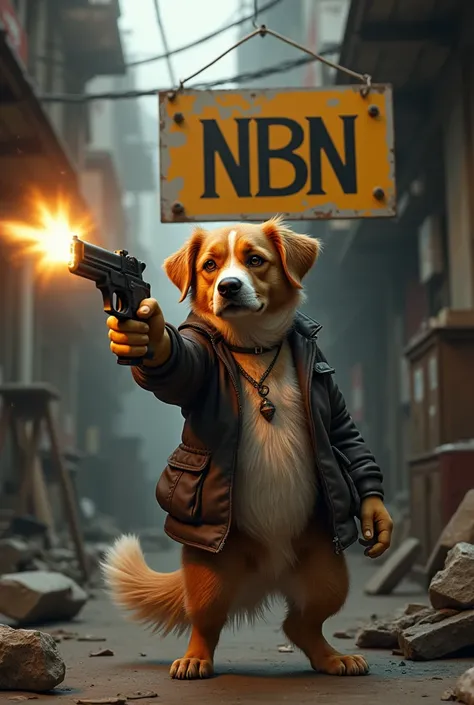 Dog Joe fired a gun, a shirt sign reads NBN