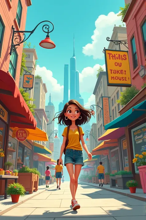 Young woman walking down the street, ANIMATED CHARACTER