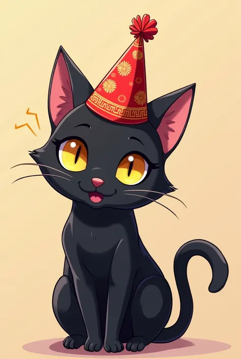 Black Cat in a New Years hat , anime style 