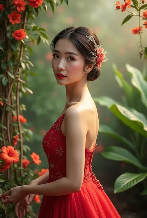 Make this photo a wedding photo with a beautiful Vietnamese girl 