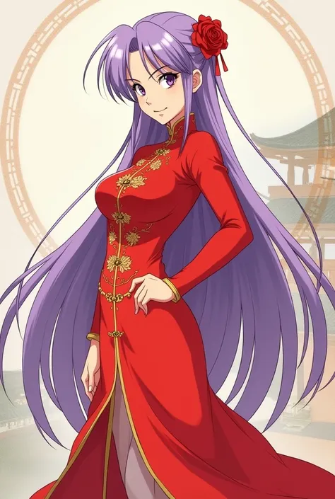 Xian pu from Ranma 1/2 wearing red chinesse traditional clothes 