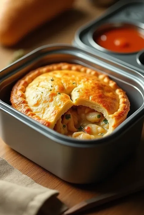 Create an image of a chicken pie in the lunchbox