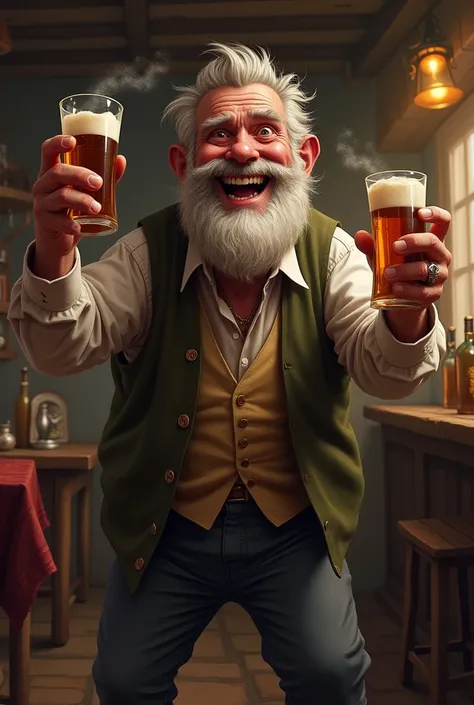 Generate a drunk old man having fun and being drunk and happy