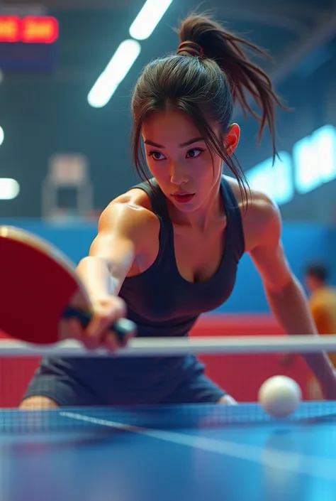  sports girl holding a table tennis racket、Racket appeal 