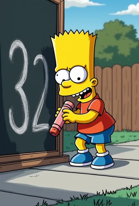 Create the image of Bart Simpson drawing the number 32 