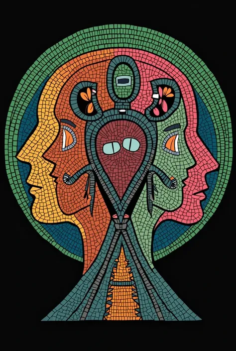 Mosaic of disabilities with people wearing hearing aids , blind, deaf, low vision ,  focusing on the deaf within a circle with a black outline and a green outline and a black background. without writings.