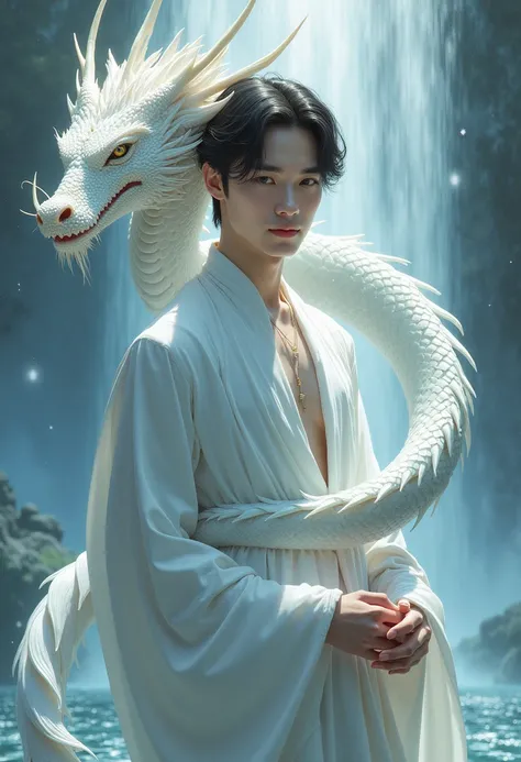 Enhypens Kim Sunoo with a white water dragon