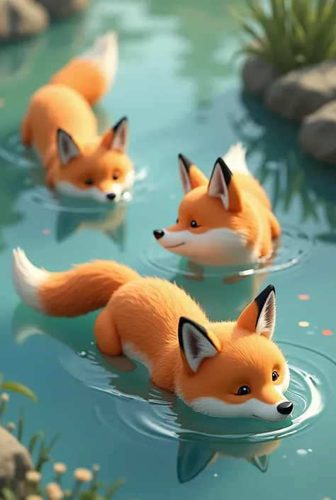 Foxes swim in the water humanized version 