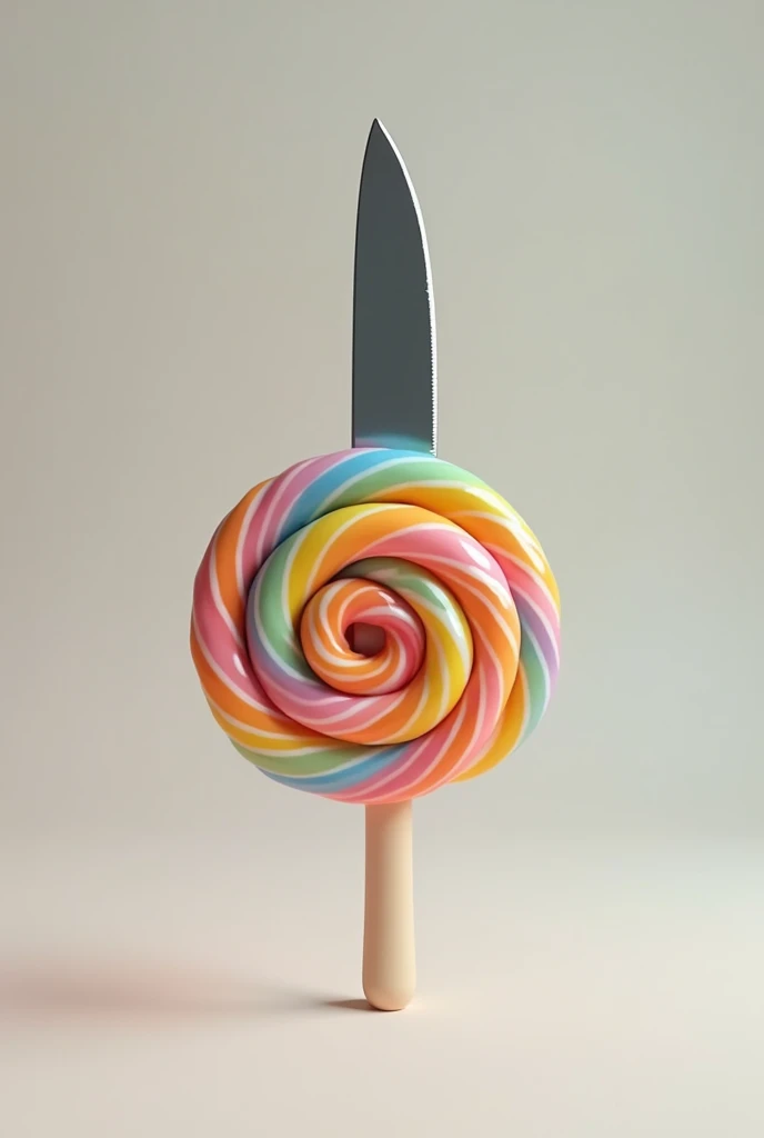 The knife covered by lollipop and small bite also the 