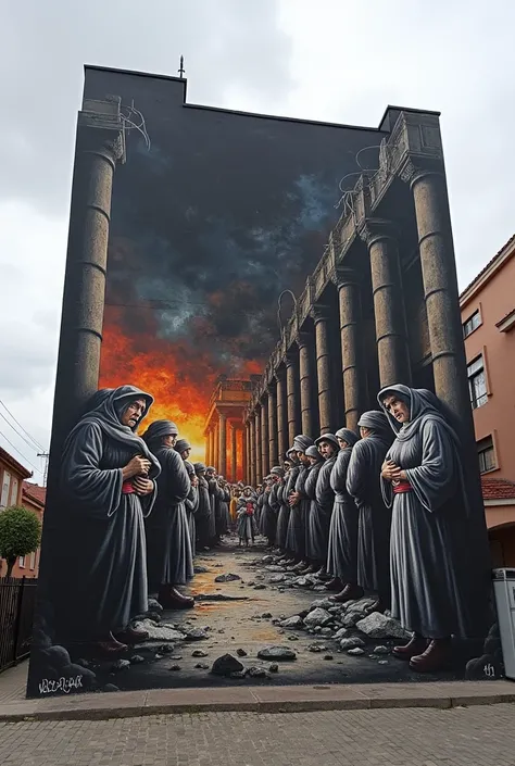 I want it to be something related to the tragedy of the Cromagnón bowling alley where 194 people lost their lives in Argentina on December 30, 2004. In the form of street art