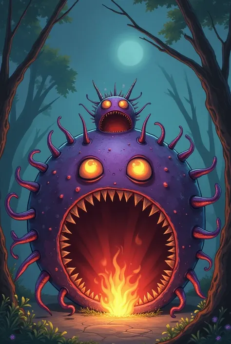 Create a rustic and cheerful cartoon in the style of the role-playing game Paranormal Order of a creature with the following description:  He consists of a round body about 6m in diameter ,  with small and thousands of legs that sit on his sides ,  like a ...