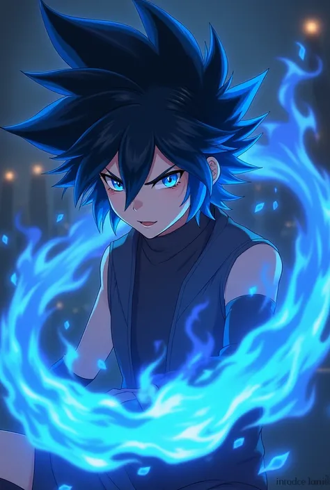 Anime was born with black hair and then blue tufts and controls the blue fire