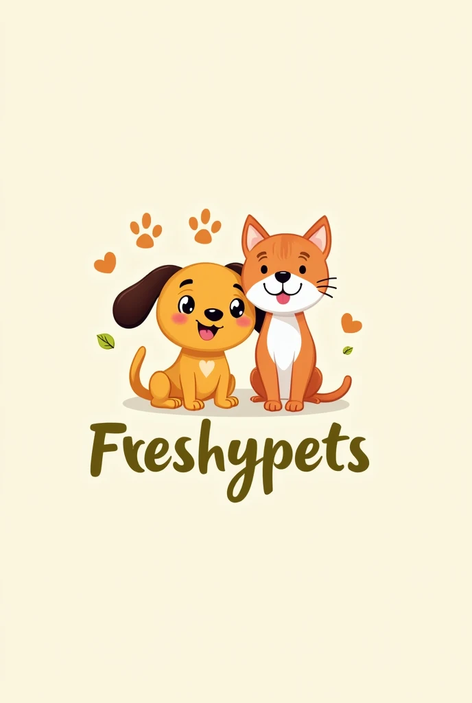 Logo ( freshypets ) with a picture of a dog and a cat they are happy