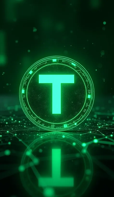 Stable Coin Tether USDT , Cryptocurrency Technology , glowing neon effect  in green colour 