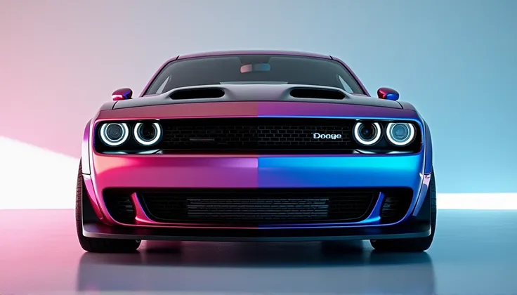 A stunning and sleek modern front  view of the 2025 Dodge Challenger SRT Hellcat Sublime Metallic color showcased 