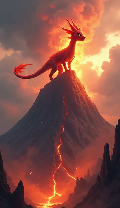 a charmeleon on a volcano. Ultra Realistic.