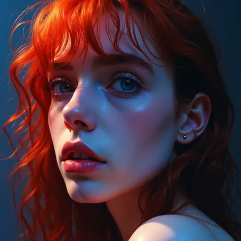 Illogic of dreams. Dreamy, provocative surreal visions of delight. Her eyes are pure beauty, penetrate our soul. Silky red hair. Vivid, atmospheric colors semi realistic, semi impressionistic style. Frayed fragmented lighting, maximum visual interest. Surf...