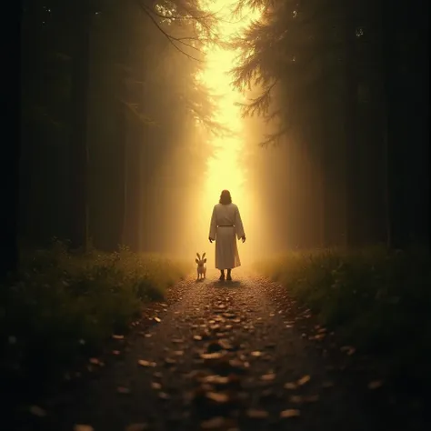  Jesus as the light of the world :  An image of Jesus standing on a dark path ,  holding a lamp or surrounded by a bright light Light up the road before Him.
 Peaceful Landscape :  A serene scene ,  perhaps a forest at dusk or a valley with deep shadows , ...