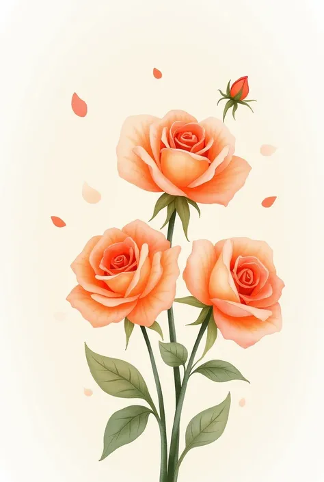 Roses peach color watercolor cartoon art