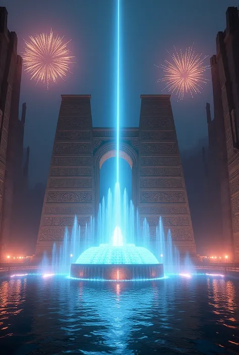 The temple of Hatshepsut And light and laser and fireworks and foutain