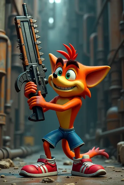 Crash Bandicoot holding Gears of Wars main weapon 