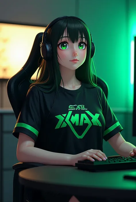 The image features a chubby fit girl sitting in a chair wearing XMAX Gaming Shirt, the perfect attire for any gaming enthusiast. This stylish and comfortable shirt is designed to keep you cool and comfortable during long gaming sessions. The shirt features...