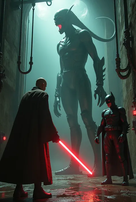 Scene where Obi Wan Kenobi , the alien queen , batman,  Spiderman appears in one of the Saw games