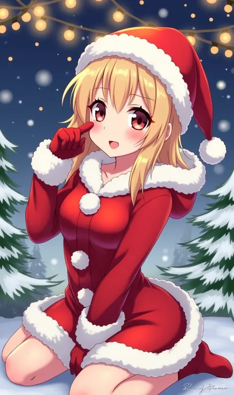 Mukuro Hoshimiya in Christmas costume,  anime style 