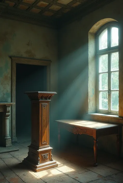 An old house with a vertical table and a large table