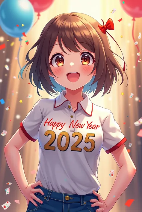 A polo shirt with happy new year 2025 anime