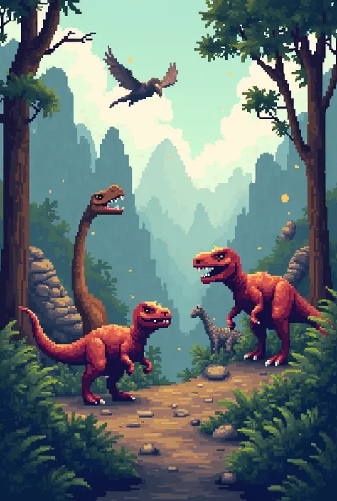 Make images with larger pixels, like an old game, only dinosaurs.