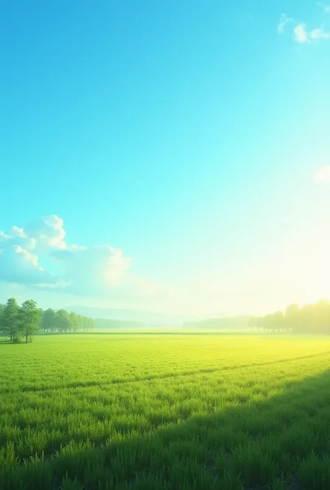 Bright morning with clear skies and a well-plowed green field.