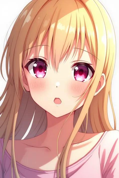 anime girl, improve, Pink eyezs, blonde hair, 2D