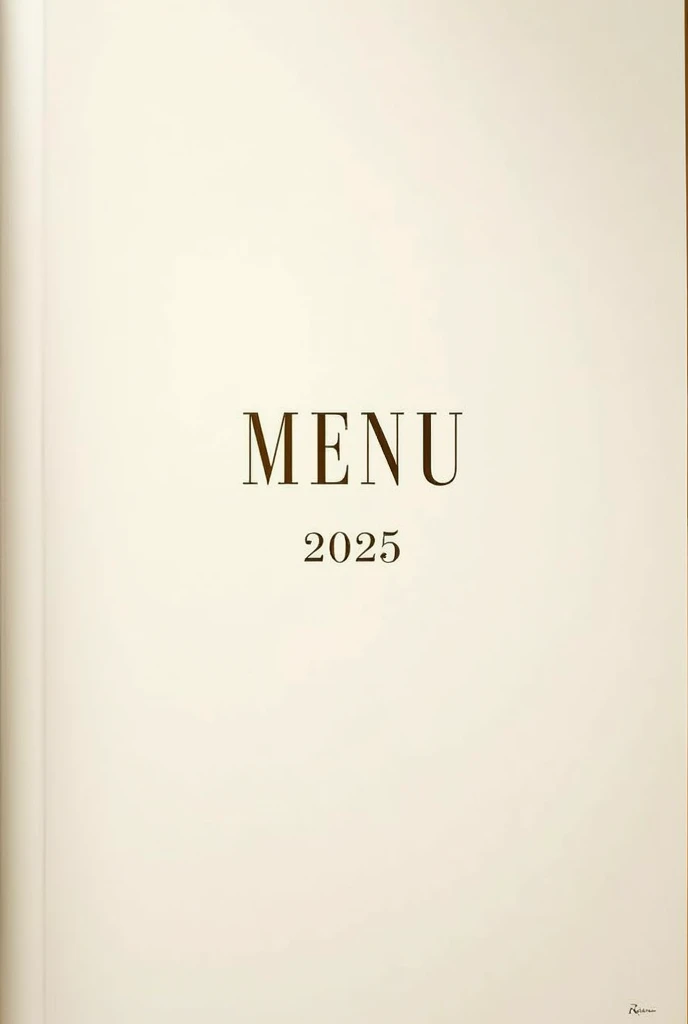 Can you offer me an image of a New Years Eve menu cover page seen from the front in full page on the theme meal Michelin-starred restaurant on which we can read "MENU 2025"