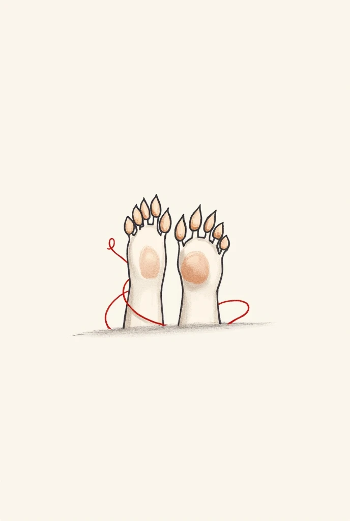 Minimalist and feminine drawing of pet paws (Dogs and cats) with red thread of destiny 