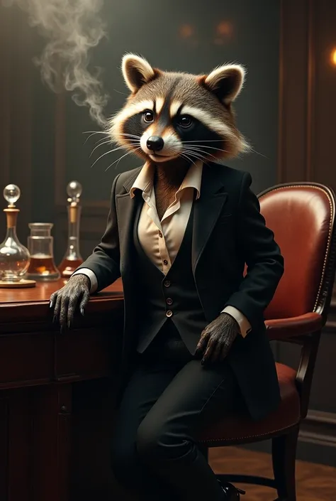 Raccoon with womens clothes
 Mafia style 