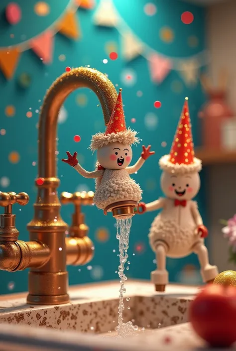 Decorate a picture of faucets for a New Years theme 