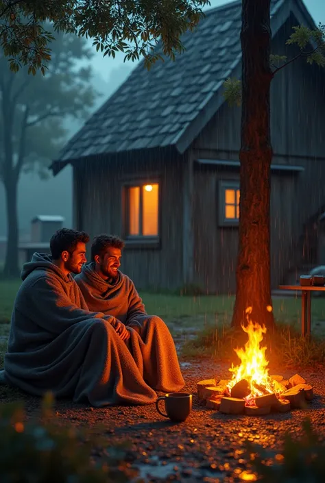 You

imagine a cozy home with fire burning outside under the shelter and raining with few trees, two guys sitting under the shelter near the fire

BLACKBOXAI

In a serene setting, a cozy home stands nestled among a few tall trees, their leaves rustling gen...